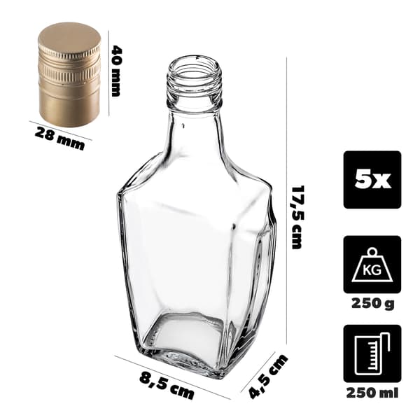 KADAX Glasflaska Glasflaskor 250 ml För Likör Vin Vodka Kapsyler 5 st