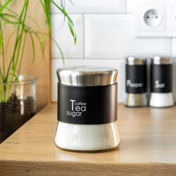 KADAX Te Kaffe Socker Glas Matbehållare med Lock 750 ml Svart