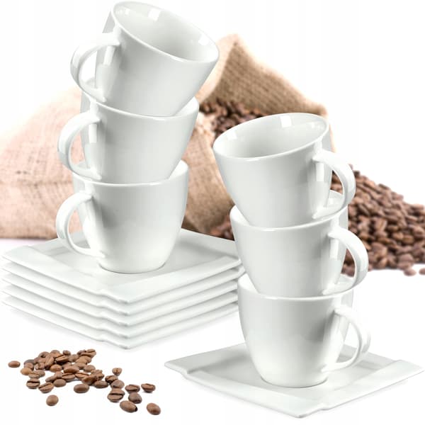 KADAX Hvide Kaffekopper Sæt 6 Kopper 220ml Porcelæn Gave