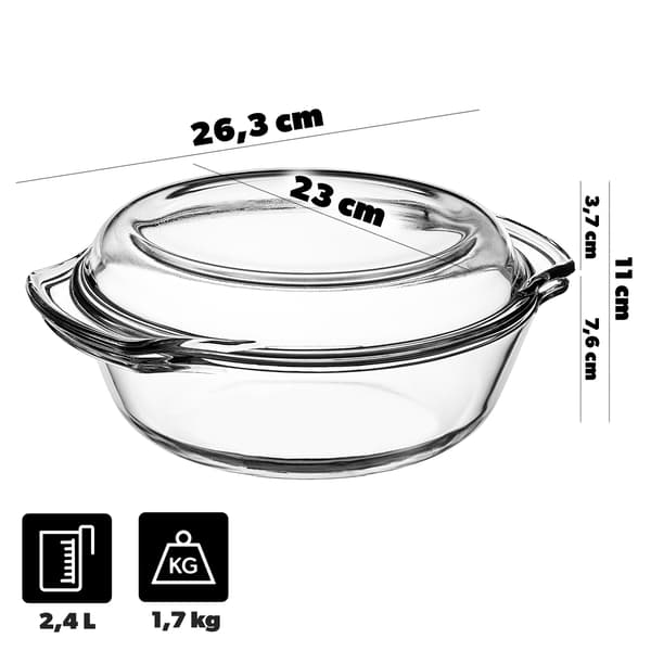 KADAX Liten ugnssäker form med lock 2,4 l rund glas