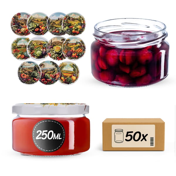 KADAX Säilöntäpurkit Denia 250ml 50kpl 82mm + kansi "Kylä"