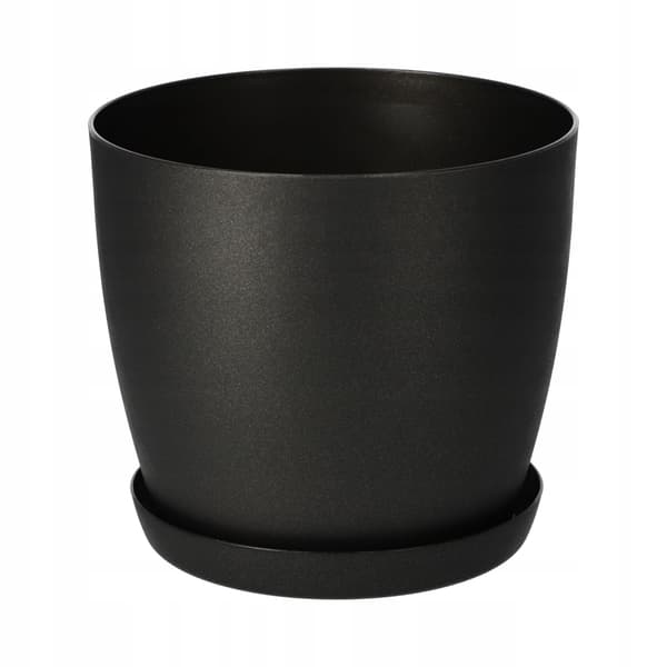 KADAX Urtepotte med Underkop Plastikpotte 14cm Låg Blomster Grafit Mat