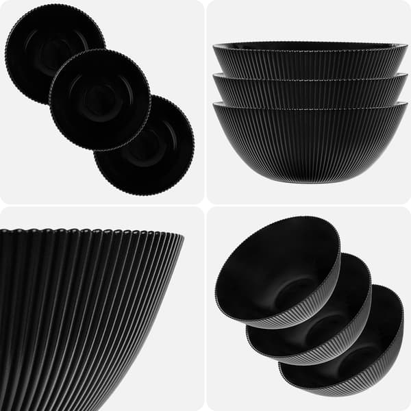 KADAX salatskål 20 cm glas til suppe, snacks, sort, rillet, sæt med 3