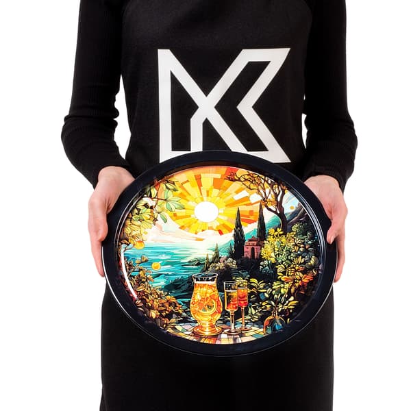 KADAX Dekorativ serveringsbricka Rund metall Stor cocktailbricka 32,5 cm