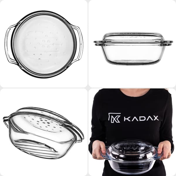 KADAX Liten ugnssäker form med lock 2,4 l rund glas