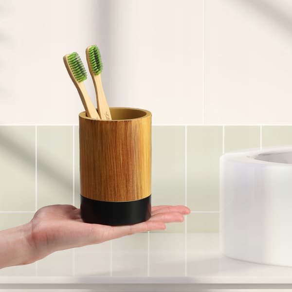 KADAX Badrumsmugg för tandborstar och tandkräm, träimitation