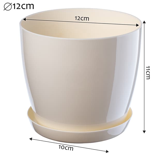 KADAX Urtepotte med Underkop, Plastlåg, 12 cm Cremefarvet Urtepotte, Kadax