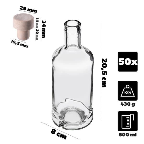 KADAX Tadek glasflaskor 500 ml 0,5 l för vin, likör, 50 st med kork