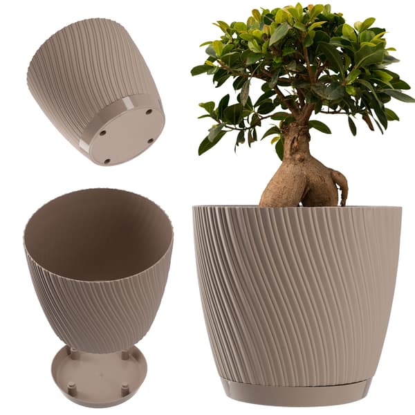 KADAX Blomkruka med blomställning, lock, rund skål, 17 cm, brun