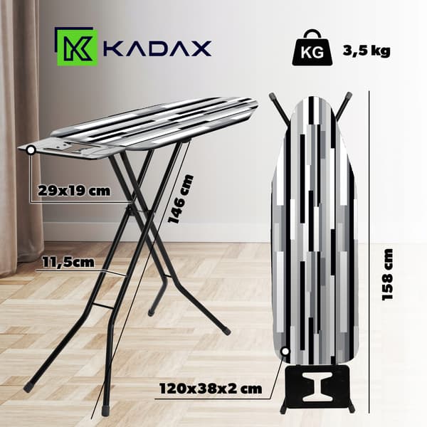 KADAX Foldbart Strygebræt 120x38cm Letvægts Strygejernholder Standard
