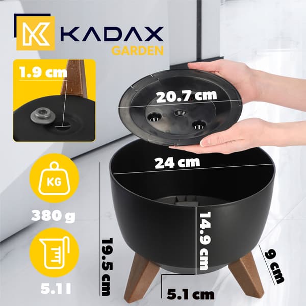 KADAX Urtepotte 24 cm Låg + Indsatsben Blomsterfod Sort