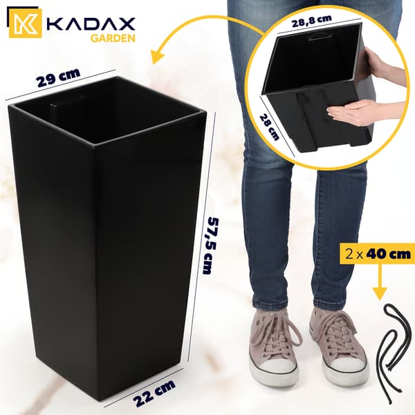 KADAX Urtepotte Havepotte + Indsats 29x58 cm Høj Stor Sort Glans Blomster