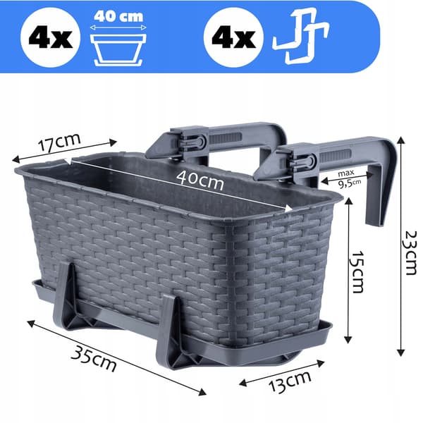 KADAX Balkonkasse 40 cm Urtepotteholdere 4 stk.