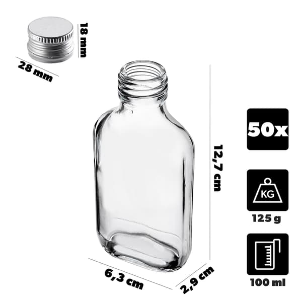 KADAX Pullo 100ml hopeakorkilla 50kpl.