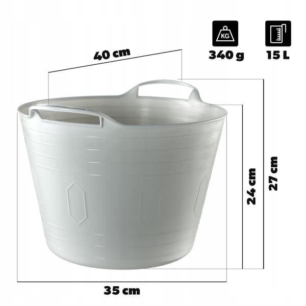 KADAX Tvättställ, Runt Plastfat, Flexibel Skål, 15L, Grå