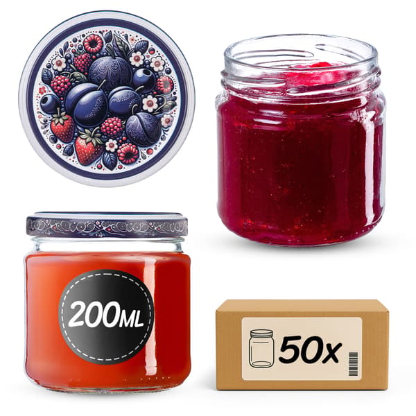 KADAX Lerma purkituspurkit 200ml 50kpl 66mm + kannet "Hedelmäkimppu"