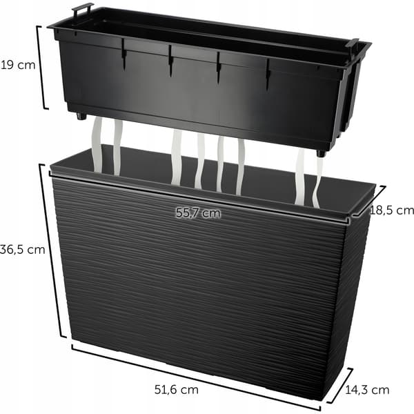 KADAX Urtepotte + Indsats Haveblomsterstativ Høj Terrasse Sort 19x56cm