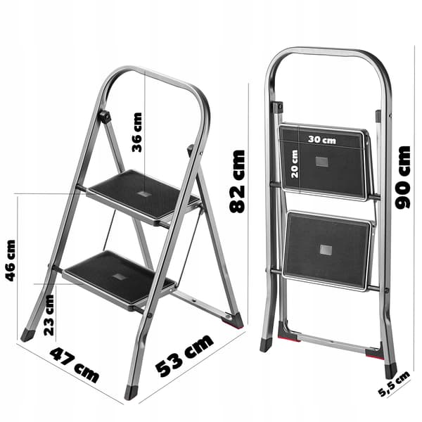 KADAX Husholdningsstige 2 Trins Foldbar Stålstige 150kg Solid