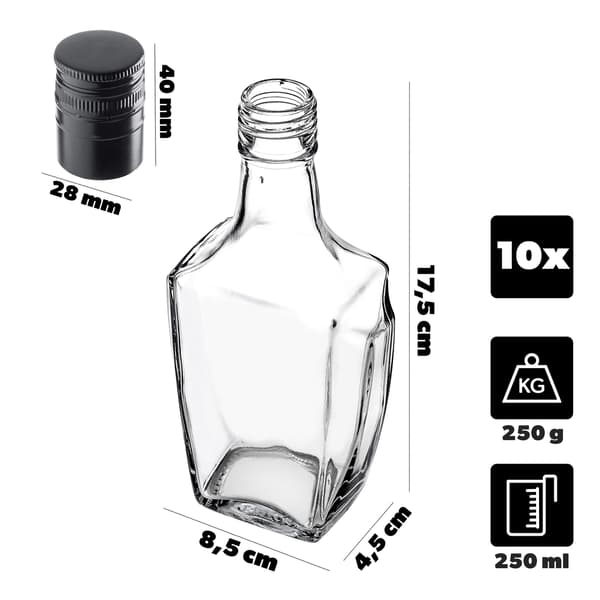 KADAX lasitinktuurapullo 250ml pitkällä mustalla korkilla 10kpl.