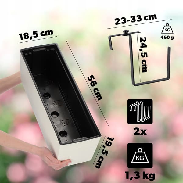 KADAX Urtepotte Balkonkasse med Indsats Blomsterfod 19x56cm + Håndtag