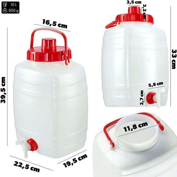 KADAX-behållare med kranbehållare för dricksvatten och drycker, 10 liter, certifikat