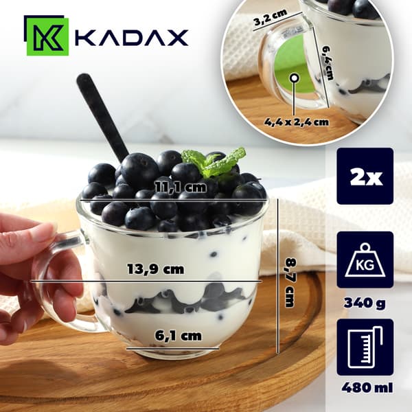 KADAX Winter Tea Kaffeglas 480 ml Glas med Handtag 2 st Muggset