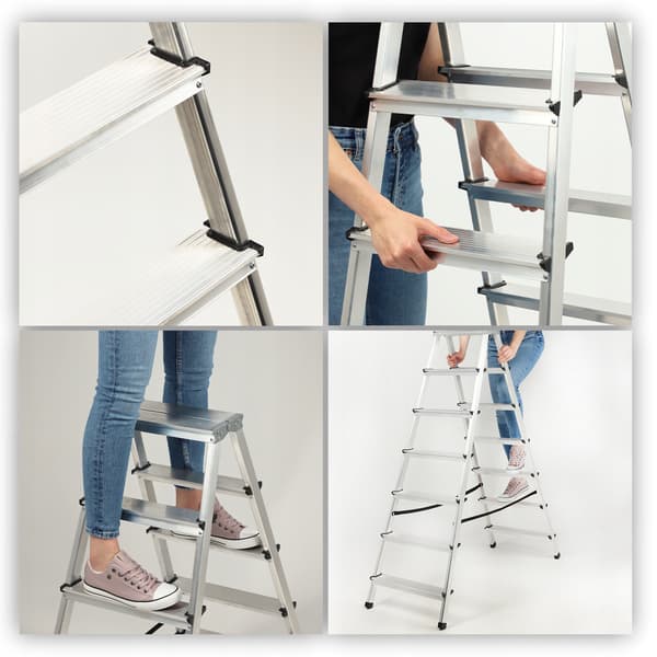 KADAX Aluminiumsstige til hjemmebrug, 7 trin, dobbeltsidet, foldbar
