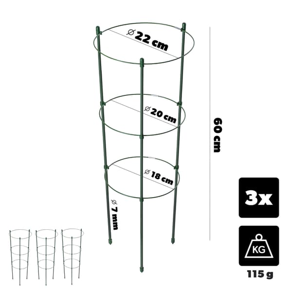 KADAX Ringstøtte til planter og blomster 60 cm metalstøtteringe 3 stk.