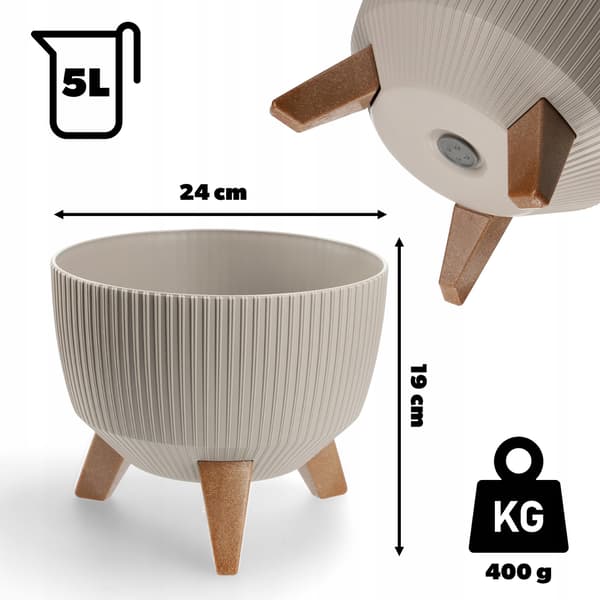 KADAX Blomkruka, Planter, Lock, Ben, Insats, Blomställning, 24cm, Beige, Rund Skål