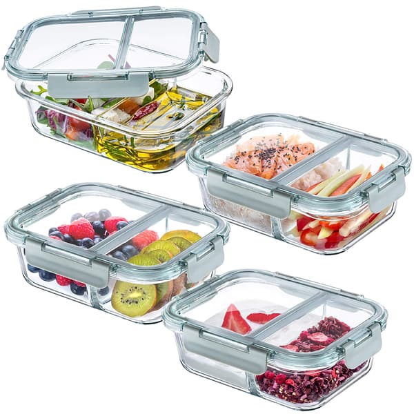KADAX Matbehållare Glasbehållare Set 4x1L Med Avdelare Matlåda