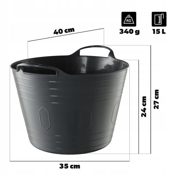 KADAX Tvättställ, Runt Plastfat, Flexibel Skål, 15L, Grå