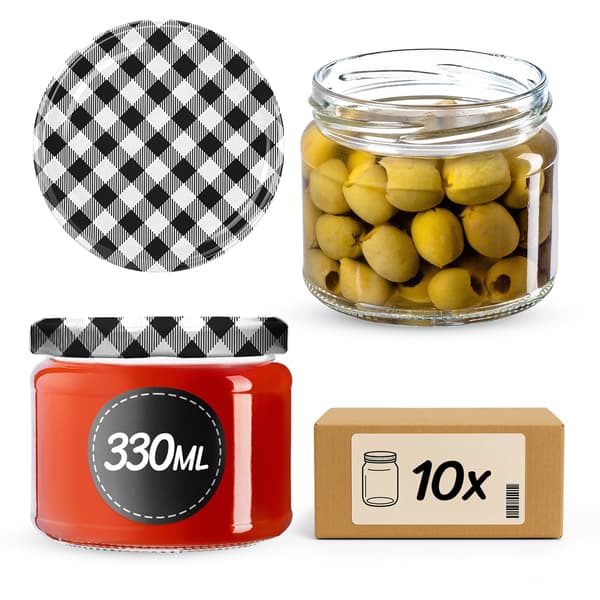KADAX Sonka muurauspurkit 330ml 10kpl 82mm + "Black Lattice" kansi