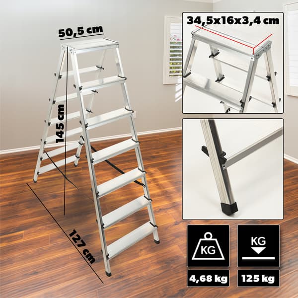 KADAX Aluminiumsstige til hjemmebrug, 7 trin, dobbeltsidet, foldbar