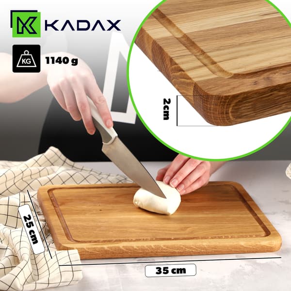 KADAX Træskærebræt til Køkken 35x25cm til Servering, Massiv Eg