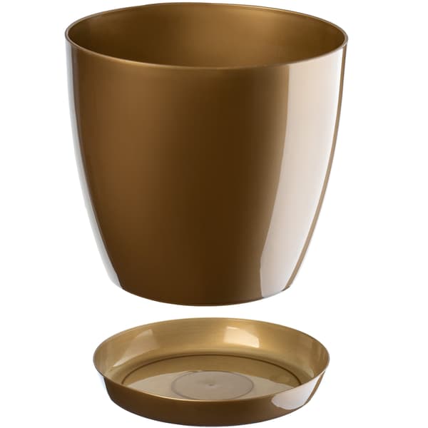KADAX Urtepotte med Blomsterfod, Rund Låg, 20 cm, Plast, Guld
