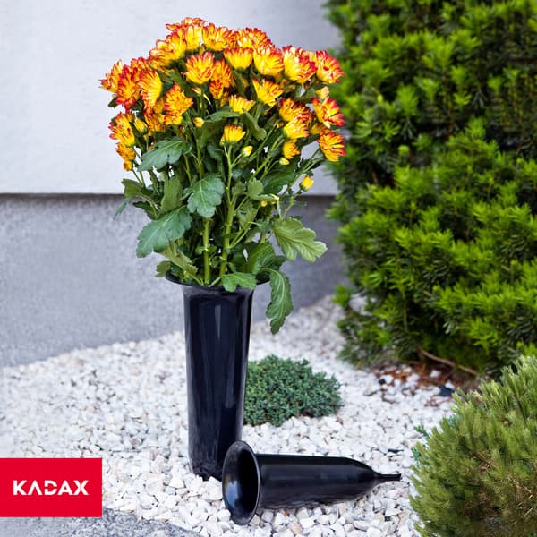 KADAX Vaseflaske til kirkegård 31 cm kunstige blomster indsat sort