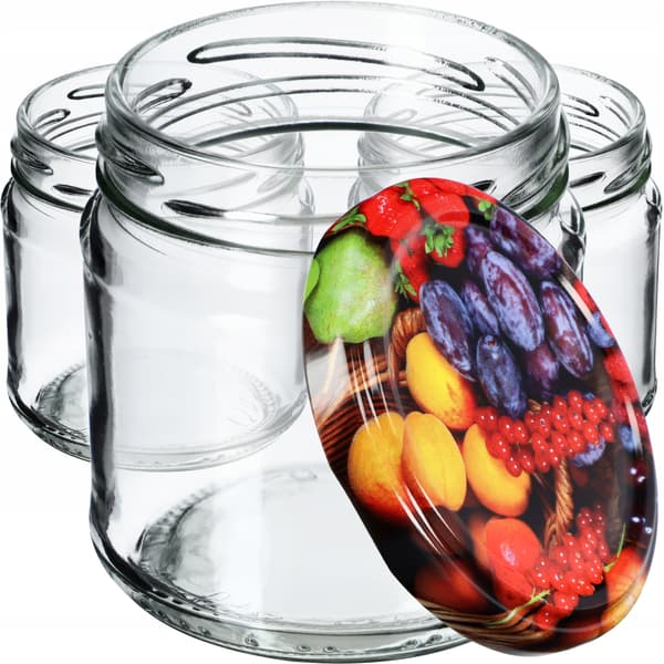 KADAX Lerma säilöntäpurkit 200ml 10kpl 66mm + "Fruit" kannet