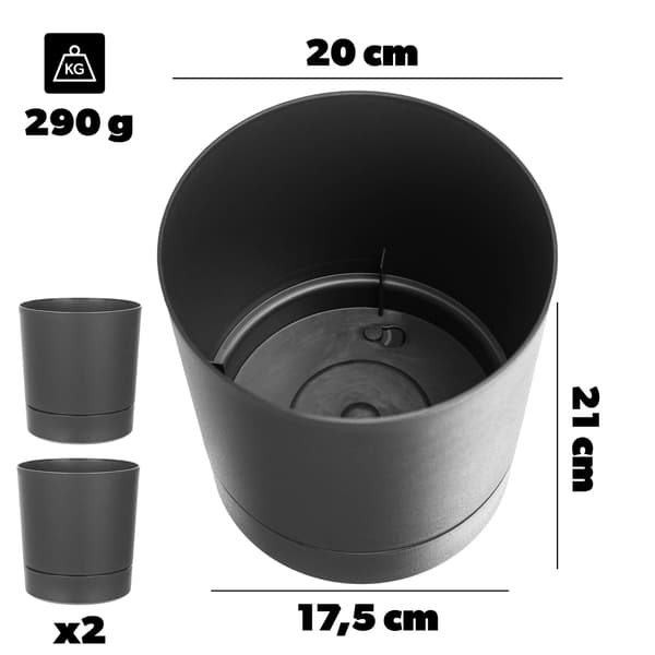 KADAX Urtepotte Urtepottedæksel med Underkop Rund 20 cm Sæt med 2