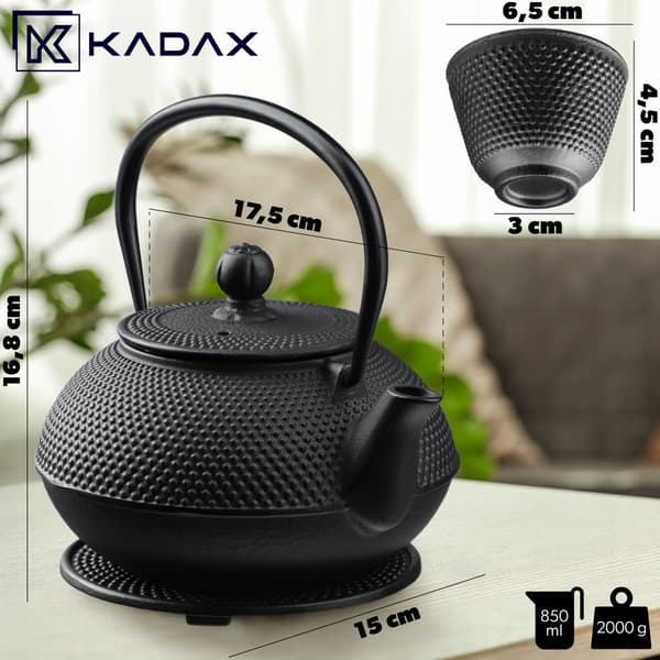 KADAX urtete-infuser støbejerns tekande 850ml kande + 2 kopper sort