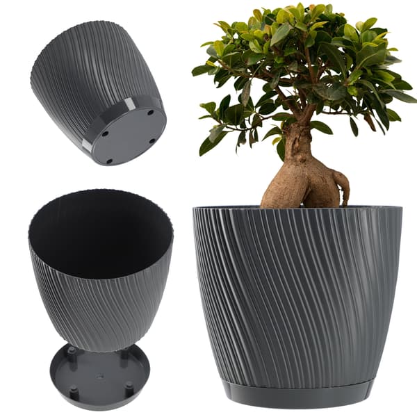 KADAX Blomkruka med blomställning, lock, rund skål, 19 cm, grå