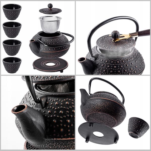 KADAX Sort støbejerns tekande, tekande, urtete-infuser, 800ml, 4 kopper