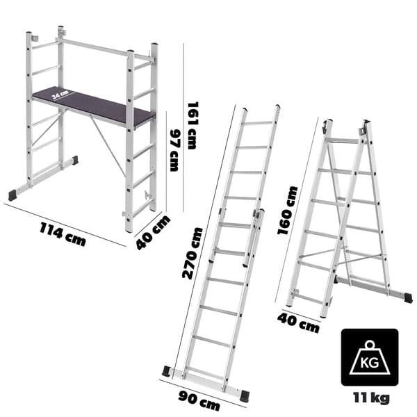 KADAX Mini Aluminium Stillads 2x6 Trin Sammenklappelig Arbejdsplatform Stige 3i1