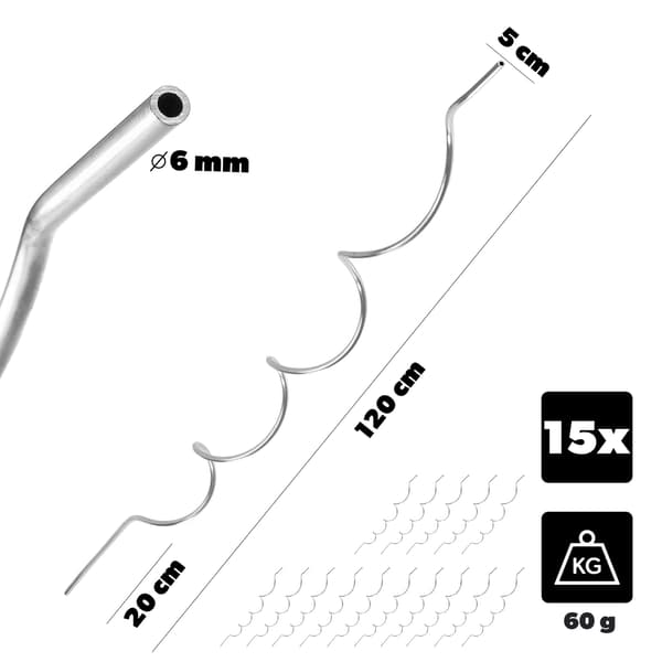 KADAX Spiralstång för tomater, bönor, gurkor, växtstöd 120 cm 15 st