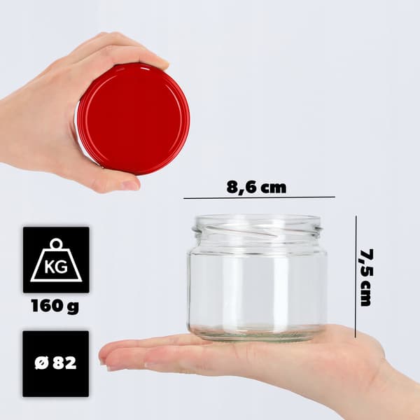 KADAX Sonka muurauspurkit 330ml 10kpl 82mm + punaiset kannet