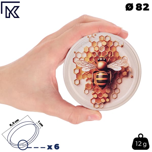 KADAX Denia purkituspurkit 250ml 10kpl 82mm + "Bee with comb" kansi