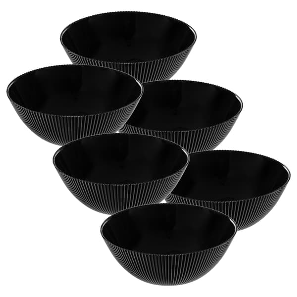 KADAX salatskål 20 cm glas til suppe, snacks, sort, rillet, sæt med 6