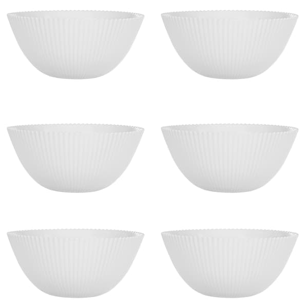 KADAX salatskål 15 cm glas til suppe, snacks, hvid, rillet, sæt med 6