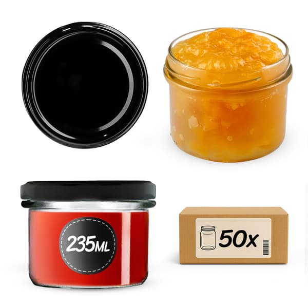 KADAX 50x Jar 235ml + Cap Fi82 Jam Jar