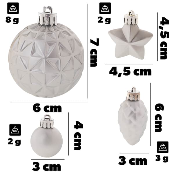 KADAX Splittersäkra Julgranskulor Silver Julgransprydnader Set med 60