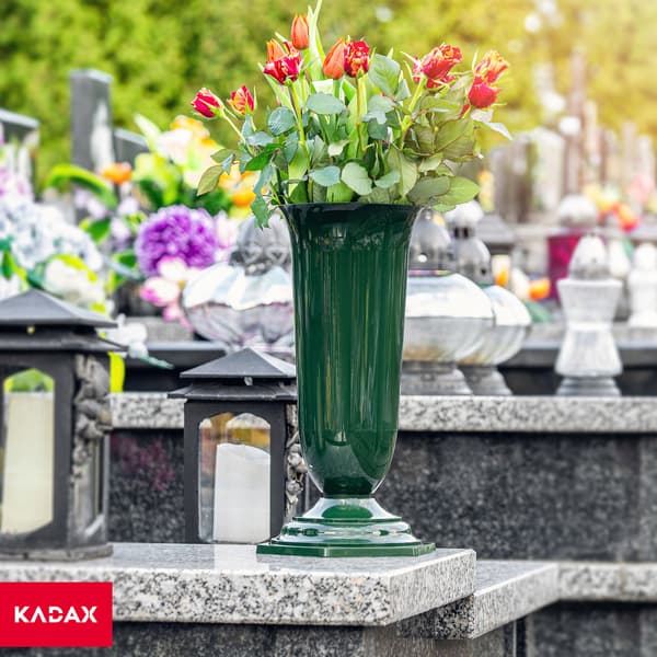 KADAX Vase Flaske Blomster Gravsten Kirkegård Gravsten Indsats Stativ Grøn 37cm